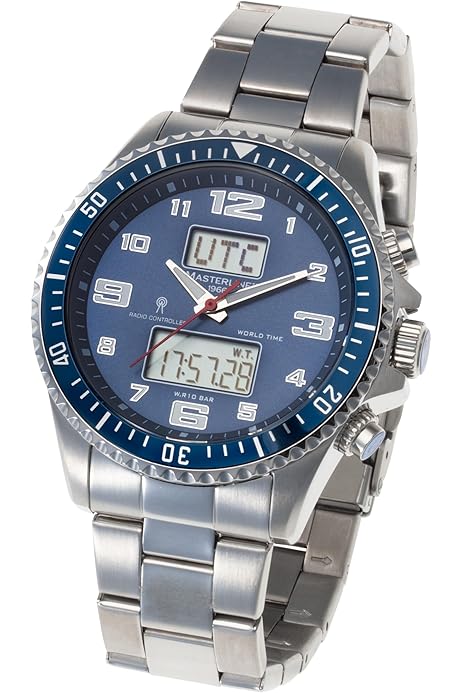 Masterline 1966 Funk Herren Armbanduhr Funkuhr World-Timer Blau 
