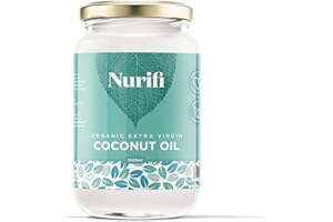 NURIFI 1L Organic Extra Virgin Coconut Oil - Pure, Raw & Cold Pressed - Suitable for Cooking, Baking, Haircare & Skincare