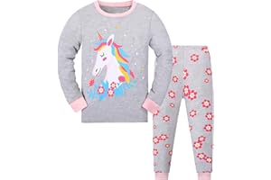 MIXIDON Bambine 2 Pezzi Pigiama a Maniche Lunghe per Ragazze Pajama Set 100% Cotone 2-12 Anni