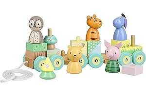 Winnie The Pooh Toys - Wooden Stacking Train Pull Along Toy with Wooden Blocks - Disney Puzzle Pull-Along for 1 Year Old, Toddlers - Official Licensed Winnie the Pooh Baby Gifts by Orange Tree Toys