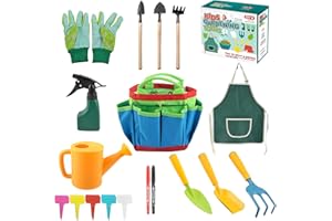 KOIROI Kinder Gartengeräte Set, 23-teilig Gartenspielzeug Set, Gartengeräte für Kinder Set Im Freien mit Handwerkzeug, Kinder Gartenhandschuhe, Kinderschürze, Gartenspielzeug für Kinder Junge Mädchen
