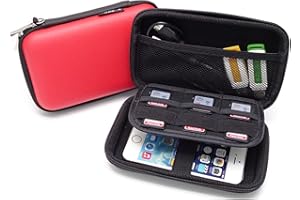 RAPECOTT Organizador Cables Viaje, Bolsa Cables de Viaje Electrónico Organizador de Cable para Cargador, Cables, Adaptadores, Artículos Pequeños,Tarjetas de Memoria, Doble Cremallera (Rojo)