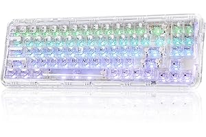 ‎YUNZII YUNZII X71 Bezprzewodowa wymiana na gorąco przezroczysta klawiatura mechaniczna z przezroczystymi klawiaturami klawiaturowymi, 68% Układ, BT5.0/2.4G/USB-C Bezprzewodowy (Biały, Crystal Ice Switch)