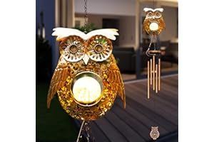 ‎YEOMOO Yeomoo Metall Windspiel Garten mit Solar Eulen Deko für Draußen: Eule Windspiele Aufhängung Gartendeko Geschenke für Frauen Mama Geburtstagsgeschenk Glockenspiele für Terrasse Balkon Flur Kupfer