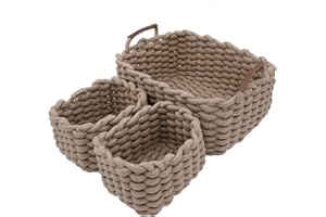 Icegrey Aufbewahrungskorb Baumwolle Strickkorb Dekorative NatüRliche Rechteck Wasserdichter Aufbewahrungsboxen Organisatoren für Babyzimmer, Schlafzimmer, Wohnzimmer Khaki 3er Pack