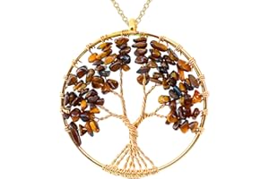 Only faith Collar para Mujer Arbol de Vida con piedras naturales Hecho a mano Acero Inoxidable Amuleto y protección Limpieza de 7 Chakras meditación