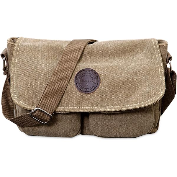 Sac Messenger Vintage FANDARE - Toile - Marron - 25x30cm - École, Travail, Voyage