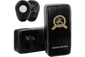 DEWEL Bouclier de Frappe en Cuir PU et 1 Paire de Pattes d'ours Boxe en Cuir pour MMA Entraînement, Arts Martiaux, Taekwondo, Sports de Combat