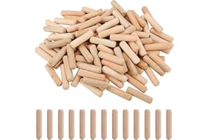 SUJEBKC 200 Pezzi Tasselli in Legno 6x50mm, Spine Legno,Scanalate in Legno, Perni di Legno Duro Perno Scanalato, in Legno Conici Scanalati per Fresatrice, Scanalature, Artigianato, Bricolage, Falegnameria