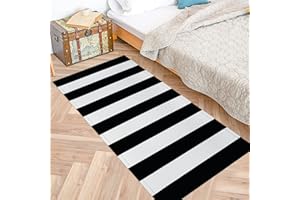 Yugarlibi Alfombra de 60 x 180 cm, lavable, moderna, a rayas en blanco y negro, para exterior, absorbente, para dormitorio, cocina, oficina, habitación infantil