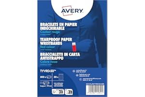 Avery España TYVRD-50 Pulseras de identificación de papel Tyvek® resistentes al desgarro - rojo fluorescente - 500 piezas