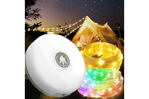 WINNSELL Camping String Lights, 10m Outdoor Colorful Warm Lighting Modes Lanterns With Magnet and Hook, Stowable Affirmation Discs (Blue)