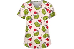 XYYYHTL Christmas Scrub Tops Utility Shirt Work Tops Workwear Care Work Shirt Short Sleeve Spa Nail Salons Beauty Tunic Uniform Classic Fit Uniform Cat Grooming Workwear Mock Wrap Healthcare Tunic