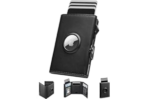 MANMAXIM Geldbörse Herren, Karten Geldbeutel Herren mit Airtag Slim Wallet, Große Kapazität Pop-up Portmonee AirTag für 12 Karten & 2 Ausweis, RFID Geldbörse Smart Wallet for Men mit Münzfach, Schwarz