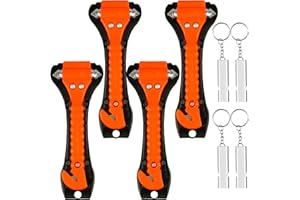 benlidoner 4 Stück Notfallhammer Auto Nothammer mit Gurtschneider 2 in 1 Sicherheitshammer Fensterhammer mit 4 Trillerpfeife fürs Auto Bus PKW LKW