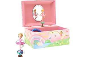 Jewelkeeper - Scatola Portagioie Musicale con Carillon Ballerina Roteante, Unicorno e Arcobaleno, Realizzata in Fibra di Pino, Spaziosa per Gioielli di Bambina - 14.9 x 10.8 x 8.6 cm
