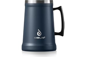 Ideus Insulated Beer Stein, 710/1000ml Stainless Steel Double Walled Beer Mug Giant Bar Drinkware Metal Beer Cup with Big Grip Handle for Party bar and Gathering (Navy Blue 1000ml)