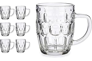 VIVALTO Set de 6 Jarras de Cerveza con asa, Jarra Cerveza Tradicional Reino Unido, Pinta Británica, Jarra de Cristal (520 ml)