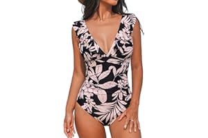 CUPSHE Women One Piece Swimsuit Ruffled Lace Up Beach Swimwear Tummy Control Swimming Costume Bathing Suit