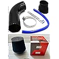 K&N CAR AIR FILTER + Cold Air Intake Pipe 3Inch Universal Performance Car Cold Air Intake Turbo Filter Aluminum Air Filter Induction Flow Hose Pipe Kit (BLACK Cold Air Intake Pipe + K&N AIR FILTER)