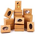PINKXHY 100 PCS Mini Kraft Paper Box with Window Soap Boxes Present Box Present Packaging Box Treat Box for Soap Packaging Favor Treat Bakery Candy & Jewelry Display (Round)