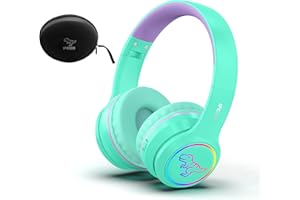I LOVE E IFECCO IFECCO Cuffie Bluetooth Bambini con Microfono,Luci LED Dinosauro Ragazzi Wireless Cuffie con Borsa,Bambina Cuffie per iPad/Tablet/Smartphone/Scuola