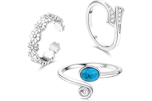 Diamday 925 Sterling Silber Zehenringe für Frauen Einstellbare Offene Gold Zehenringe Set CZ Blume Türkis Band Ringe Bequemer Sommer Barfuß Schmuck