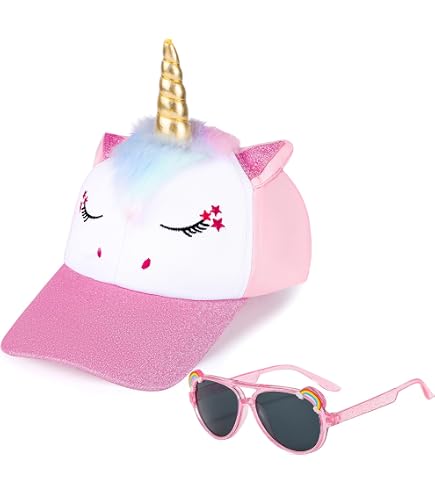 Set Cappellino Unicorno Per Bambine – Berretto Baseball Con Occhiali Da Sole – Regalo Estivo