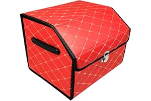 plastific Organizador de maletero de coche con múltiples compartimentos, bolsa antideslizante para maletero, accesorios esenciales para el coche, caja de almacenamiento plegable y resistente (rojo, 38