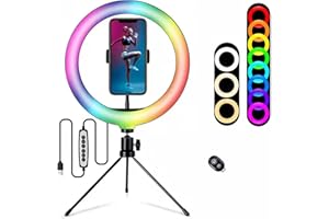 BAIXINDA Ring Light RGB Luce Per Selfie LED 10,2" Con Stativo Treppiede,Con 30 Dimmerabili RGB/3 Modalità & Luminosità di 10 Livelli,per Trucco, Selfie, Youtube e Tik Tok