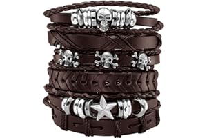 Eigso 5-6 Pz Bracciale Intrecciata Largo Punk Gothic Rock Vintage Teschio Croce Pelle PU Uomo Donna