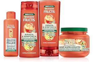 Garnier Fructis, Kit Ripara&Rinforza, Con Trattamento, Shampoo, Balsamo e Maschera, Per Tutti i Capelli Danneggiati, Con Cheratina Riparatrice, Per Capelli Più Forti, Keratin Filler
