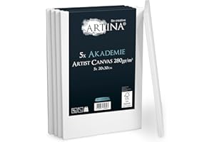 Artina FSC Canvas Set 5pcs Akademie 20x30 cm – 100% Cotton Canvas Stretcher Frame 280 g/m² - Blank Canvases for Art for Acrylic, Watercolour & Oil Painting