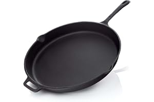 BBQ Nerd© Bistecchiera Ø 40 cm, 5750 g, con beccuccio e manico, padella in ghisa per grigliare, arrostire, arrostire, padella antiaderente, resistente al calore e mantiene il calore