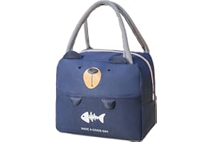 WUWYOUWL Sac à déjeuner, joli sac isotherme réutilisable déjeuner, sac à lunch, étanche, pliable, femmes, hommes, enfants et étudiants, voyage, pique-nique, école (ours d'oreille bleu) 40942