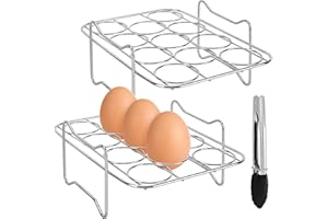 Auniq Air Fryer Egg Rack for Ninja Dual Air Fryer, 2Pcs Air Fryer Egg Holder Air Fryer Accessories Stainless Steel Egg Steam Rack with Clip for Ninja AF300UK AF400UK, Dual Air Fryers 7.6L-9.5L