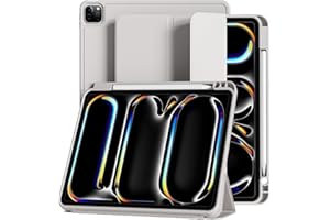 JKSML Etui do iPada Pro 11 cali 2024 (5. generacji) z uchwytem na długopis, potrójne etui Smart iPad Pro 11 (M4) cali, obsługuje rysik Pro/USBC, TPU elastyczny tył i funkcja spania/czuwania,Szary