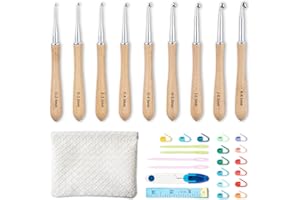 Ruidi Häkelnadel Set, ergonomische Häkelnadel Häkelset für Anfänger, Komplettes Häkelset mit Häkeltasche & Zubehör (Ergo-Bambusgriff, 9 Größen)