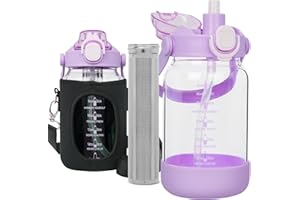 Seekua 1l Glass Water Bottle with Straw & Time Markings 1 litre Tea Bottle with Infuser for Loose Leaf Tea, Cold Brew Coffee