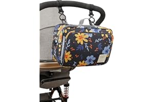 UPOSAO Universal Pram Buggy Organiser Storage Bag, Large Capacity Multi Compartment Hanging Pushchair Diaper Bags Waterproof Diaper Pushchair Bag with Removable Strap Fit All Buggy Models