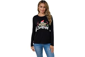 VELLNAMIEE Weihnachts T-Shirt Damen Weihnachtspullover Frauen, Weihnachtsshirt Lustig Funny Tshirt, Langarm, Rundhals