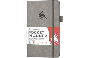 ‎CLEVER FOX Clever Fox Taschenplaner Wochenkalender - Monatlicher Zielplaner und Kalender zur Steigerung der Produktivität, Miniplaner perfekt für Geldbörse, undatiert - jederzeit starten, hält 1 Jahr - grau