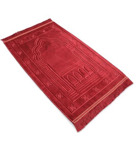 BML 1 x Islamic Prayer Mat Red 2cm Extra Thick Soft Velvet 120 x
