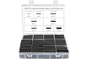 Urcianow Guaina Termorestringente 650 Pezzi Set di 45mm guaine termorestringenti nere con rapporto di restringimento 3:1 (8 formati/Nero) per l'isolamento Elettrico e le Connessioni dei Fili