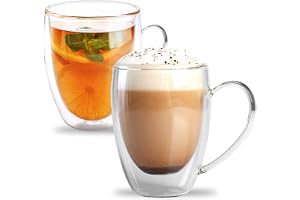 KAZOMO Double Walled Glass Coffee Mugs Set of 2, 12 OZ Clear Glass Insulated Mugs with Handle for Cappuccino, Tea, Latte, Cups, Beverage Glasses Heat Resistant
