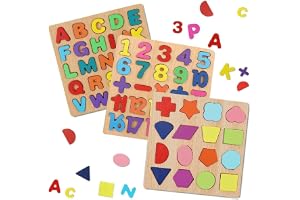 Easymart Wooden Learning Educational ABCD Board for Kids, Activity Toys for Toddlers & Preschoolers | ABCD Puzzle Set | Puzzle Toys for 2 Years Old Boys & Girls (Alphabets, Numbers & Shapes)