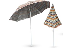 MY GARDEN OUTDOOR LIVING My Garden 1.8M Tilting Parasol Umbrella Garden Beach Patio Outdoor Sun Shade Umbrella Parasol Shelter Anti Fade & UV Protective Polyester Canopy Cover Powder Coated Aluminum Pole Easy To Open & Close