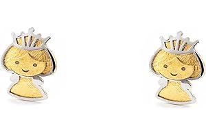 MONDE PETIT Pendientes Bebe o Niña oro Bicolor Princesa mate y brillo - Estuche Regalo - Certificado de Garantía - Mondepetit