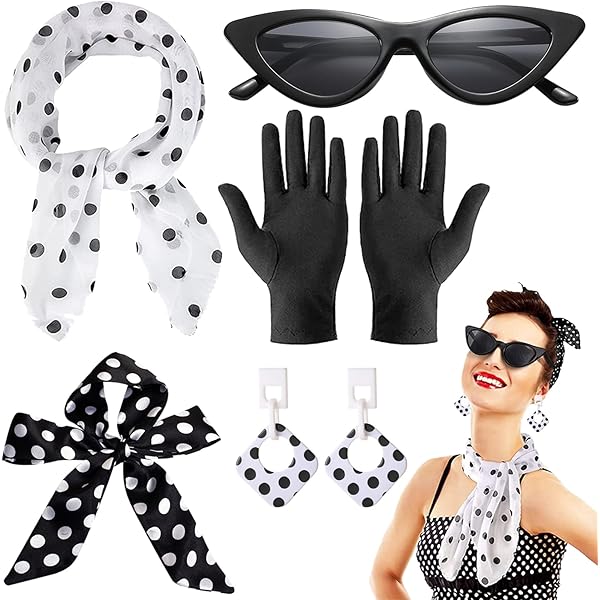 Set Accessori Anni '50 - Sciarpa, Fascia, Orecchini Da Gatto E Occhiali, Per Feste E Costumi - Foto 8