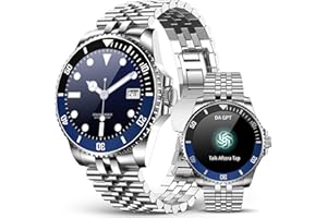 AI Smartwatch Herren, 1,19'' AMOLED Smart Watch mit Bluetooth Anrufe, 107 Sportmodi Fitnessuhr mit Herzfrequenz Schlafüberwachung Schrittzähler, IP67 Wasserdicht Runde Uhr für iOS Android Silber